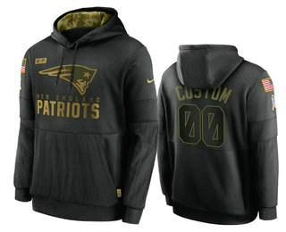 Men's New England Patriots Custom Black 2020 Salute To Service Sideline Performance Pullover Hoodie - Puhuasuan
