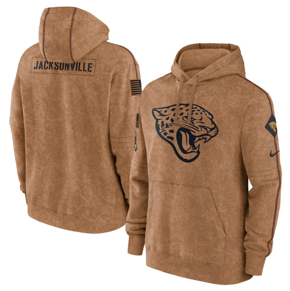 Men's Jacksonville Jaguars 2023 Brown Salute to Service Pullover Hoodie - Puhuasuan