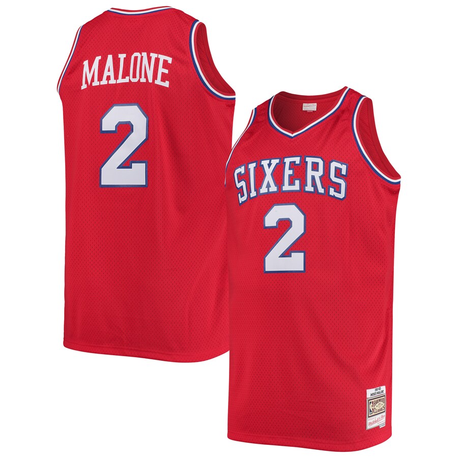 Men's Philadelphia 76ers Moses Malone Mitchell & Ness Red 1982/83 Big & Tall Hardwood Classics Swingman Jersey - Puhuasuan