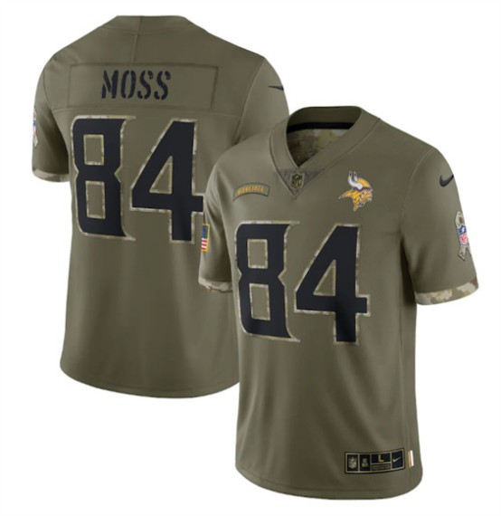 Men's Minnesota Vikings #84 Randy Moss 2022 Olive Salute To Service Limited Stitched Jersey - Puhuasuan