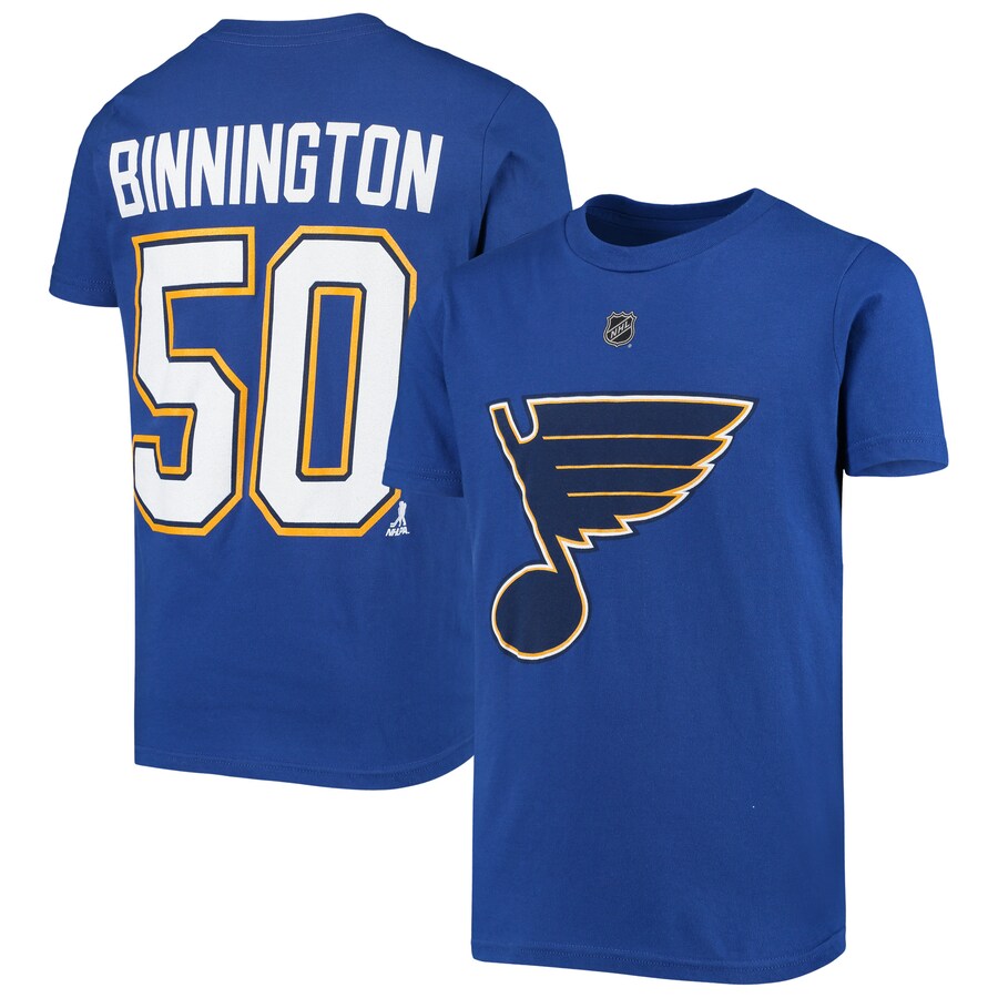 Youth St. Louis Blues Jordan Binnington Royal Player Name & Number T-Shirt - Puhuasuan