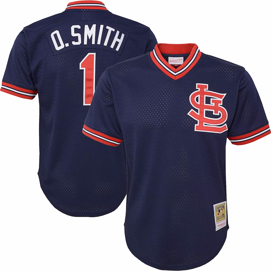 Youth St. Louis Cardinals Ozzie Smith Mitchell & Ness Navy Cooperstown Collection Mesh Batting Practice Jersey - Puhuasuan