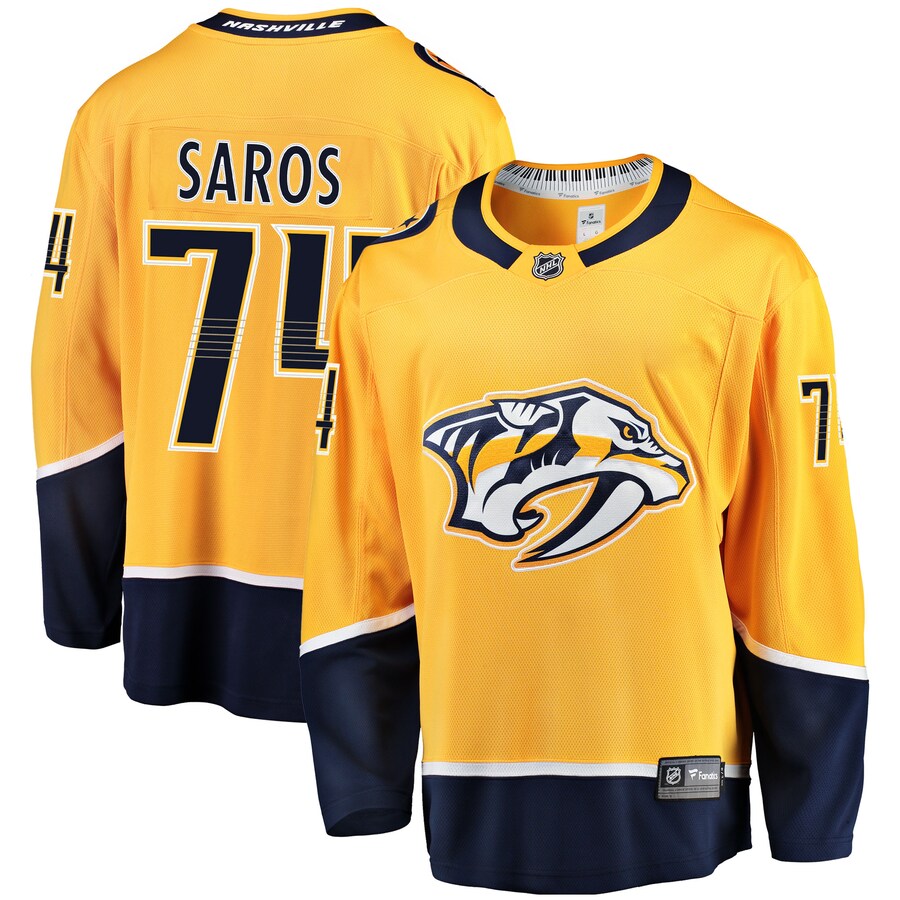 Men's Nashville Predators Juuse Saros Fanatics Branded Gold Breakaway Player Jersey - Puhuasuan