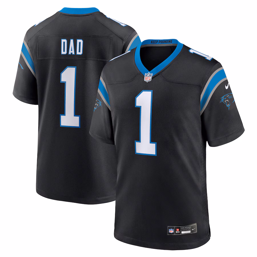 Men's Carolina Panthers Number 1 Dad Nike Black Game Jersey - Puhuasuan