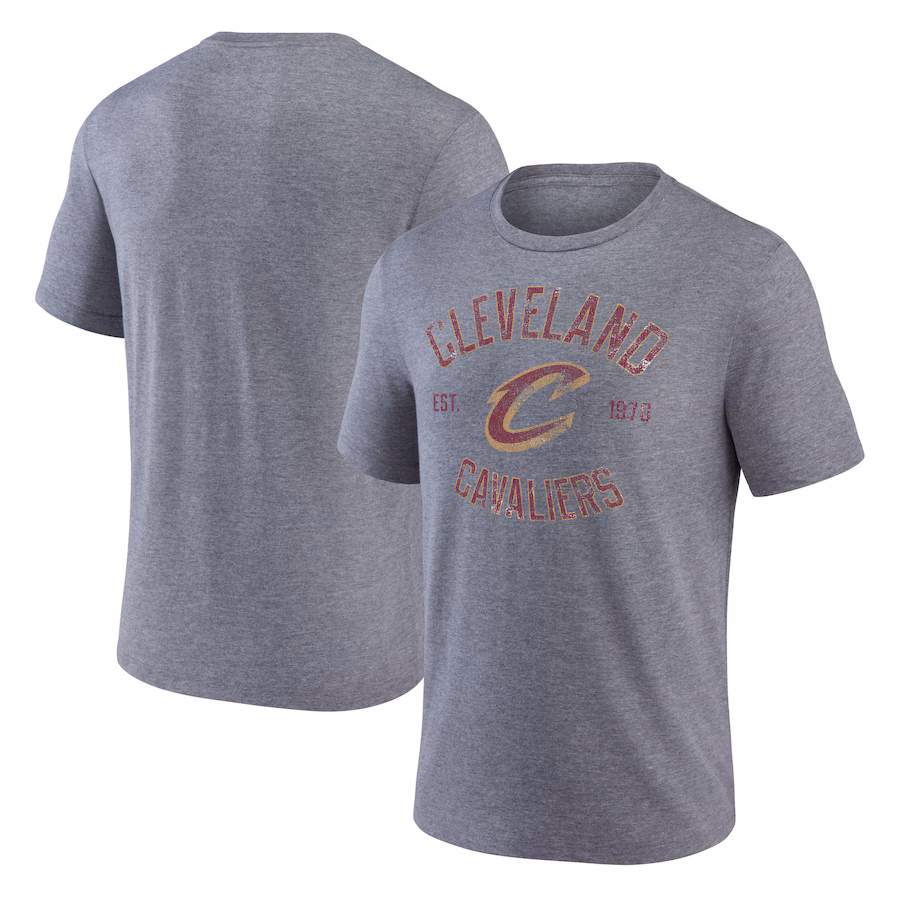 Men's Cleveland Cavaliers  Heather Gray Heritage Tri-Blend T-Shirt - Puhuasuan