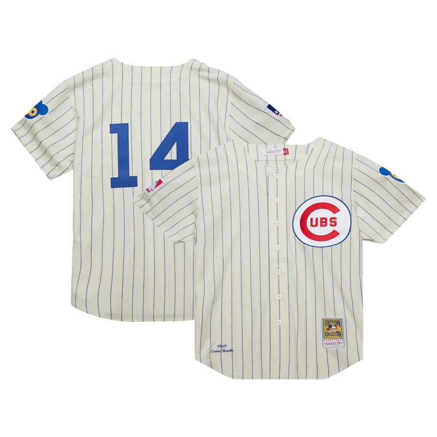 Men's Chicago Cubs Ernie Banks Mitchell & Ness Cream Cooperstown Collection 1969 Authentic Jersey - Puhuasuan