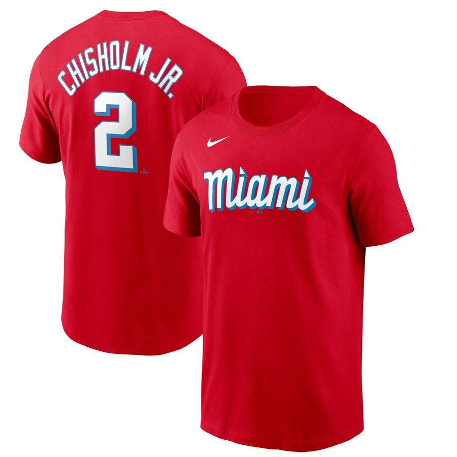 Men's Miami Marlins Jazz Chisholm Nike Red City Connect Name & Number T-Shirt - Puhuasuan