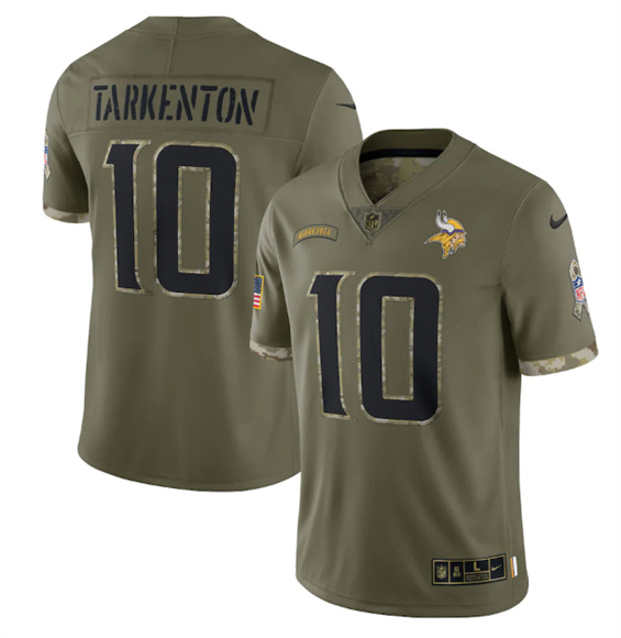 Men's Minnesota Vikings #10 Fran Tarkenton 2022 Olive Salute To Service Limited Stitched Jersey - Puhuasuan