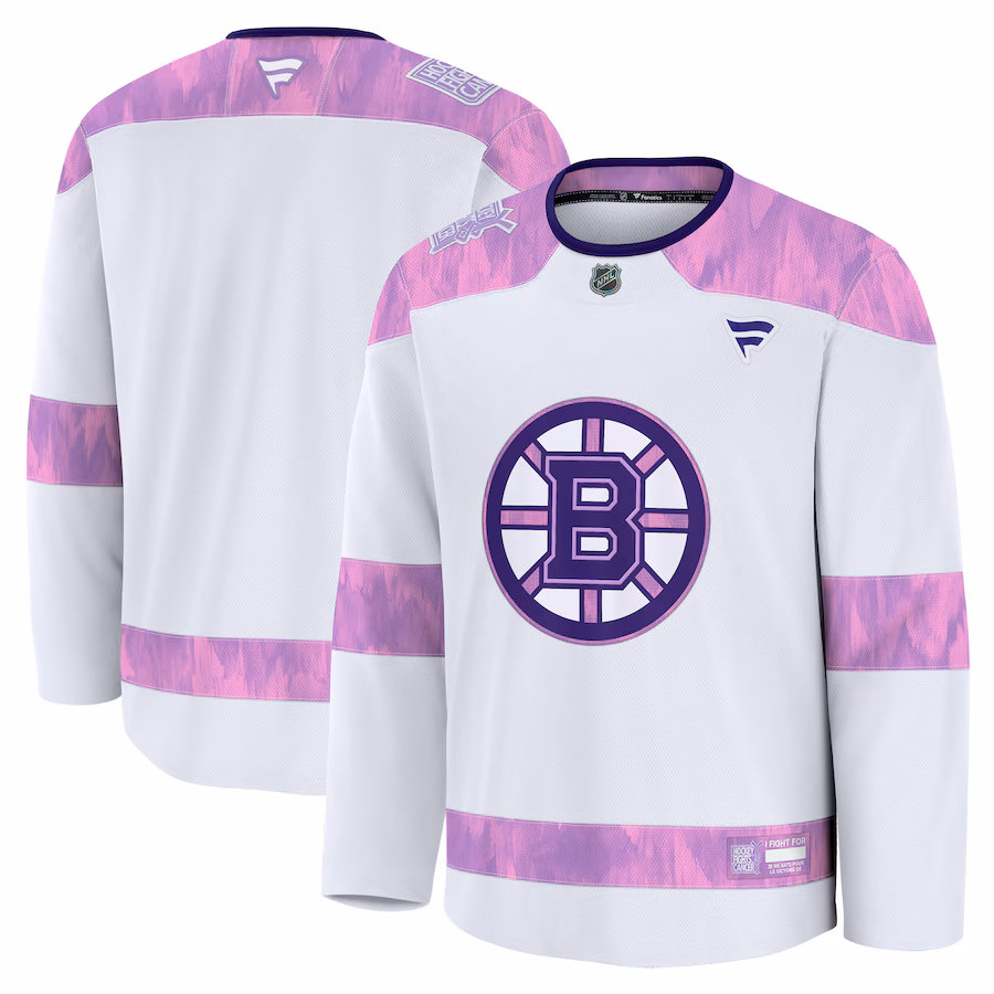 Men's Boston Bruins Fanatics White 2024 Hockey Fights Cancer Practice Jersey - Puhuasuan