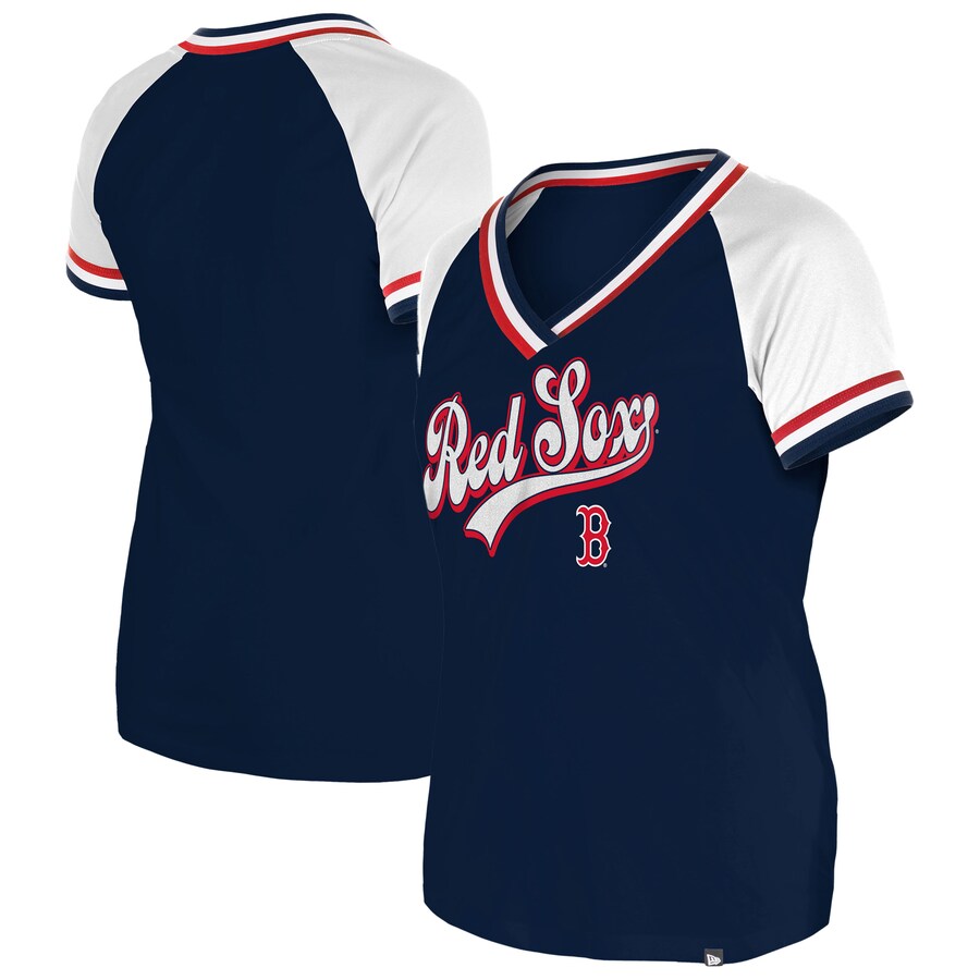 Women's Boston Red Sox New Era Navy Gameday Raglan V-Neck T-Shirt - Puhuasuan