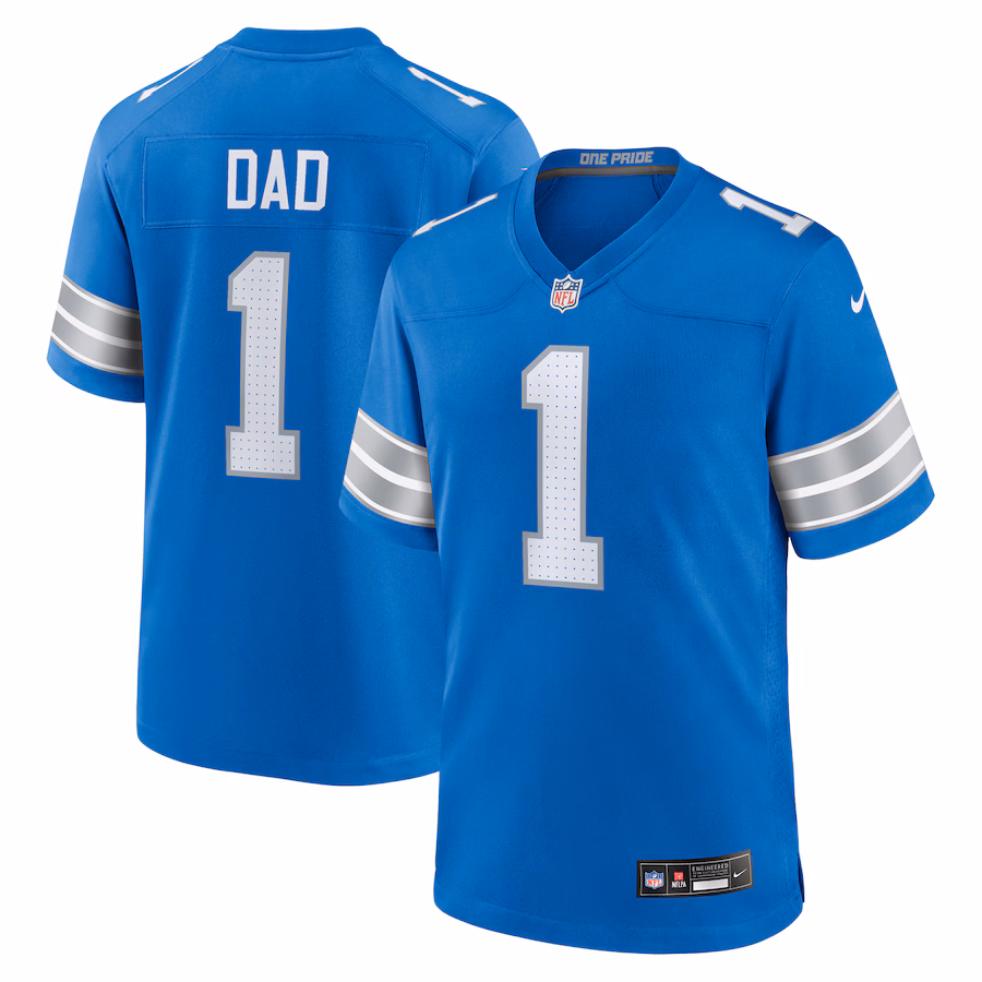 Men's Detroit Lions Number 1 Dad Nike Blue Game Jersey - Puhuasuan