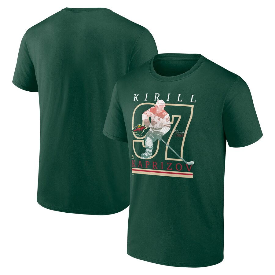 Men's Minnesota Wild Kirill Kaprizov Fanatics Dark Green Player T-Shirt - Puhuasuan