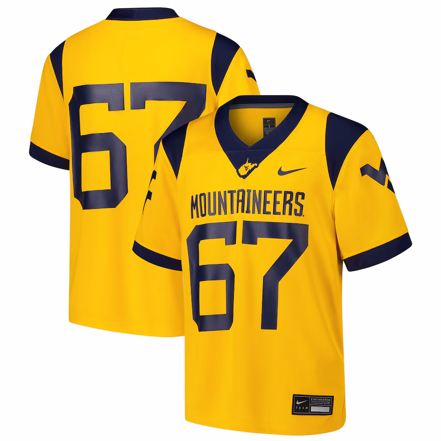 Youth Nike #67 Gold West Virginia Mountaineers Alternate Game Jersey - Puhuasuan