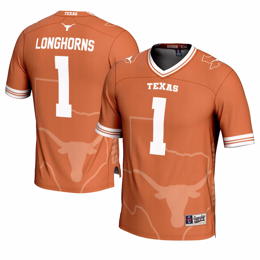Texas Longhorns #1 GameDay Greats Texas Orange Icon Print Football Fashion Jersey - Puhuasuan
