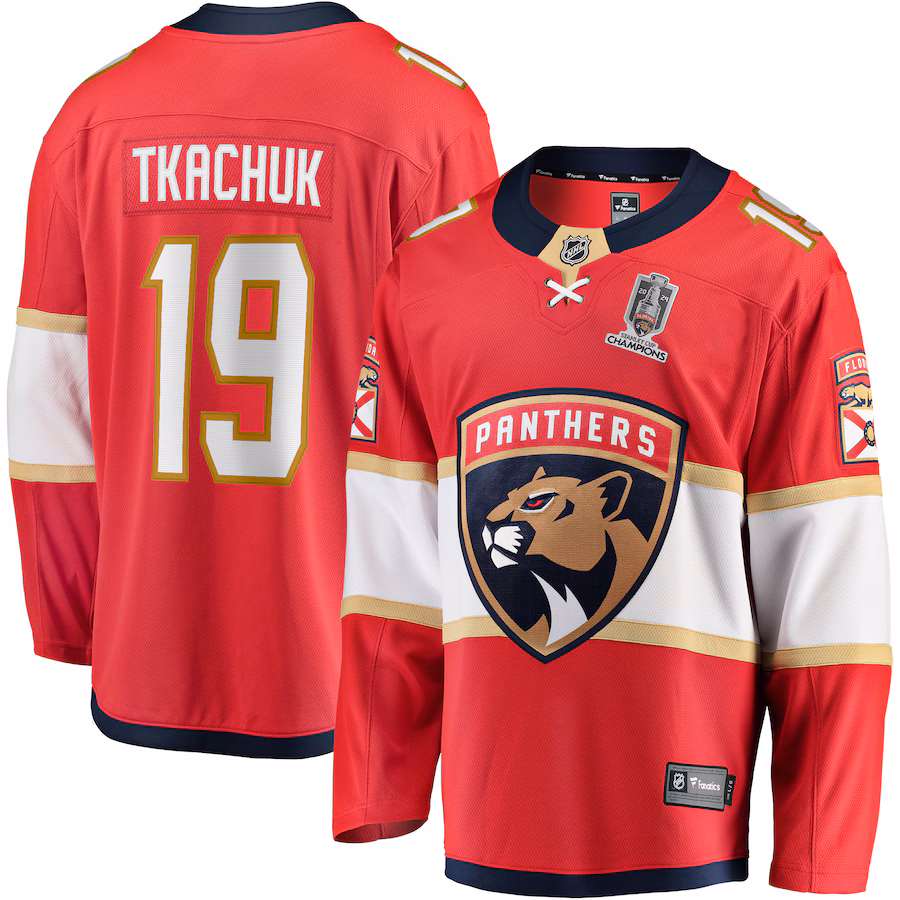 Men's Florida Panthers Matthew Tkachuk Fanatics Red Home 2024 Stanley Cup Champions Breakaway Player Jersey - Puhuasuan