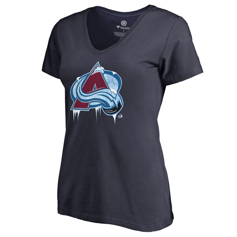 Women's Colorado Avalanche Navy Fan Favorite Team Slogan V-Neck T-Shirt - Puhuasuan