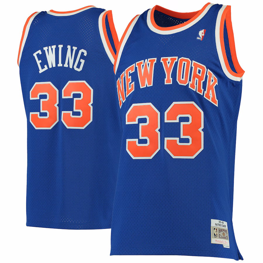 Men's New York Knicks Patrick Ewing Mitchell & Ness Blue 1991/92 Hardwood Classics Swingman Jersey - Puhuasuan