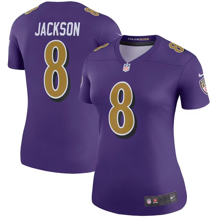 Women's Baltimore Ravens Lamar Jackson Nike Purple Alternate Legend Player Performance Top - Puhuasuan