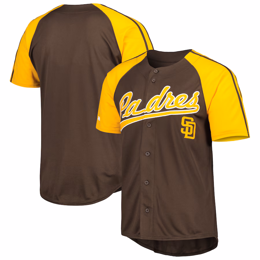 Men's San Diego Padres Stitches Brown Button-Down Raglan Fashion Jersey - Puhuasuan