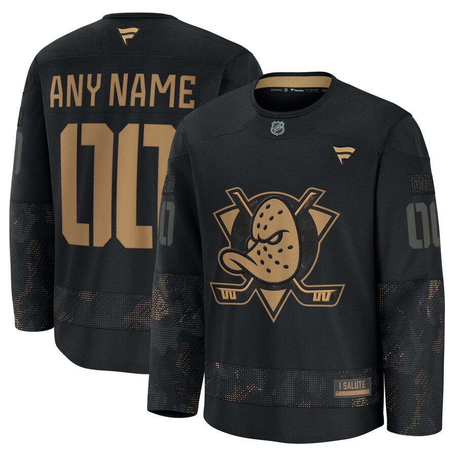 Men's Anaheim Ducks Fanatics Black 2024 Military Appreciation Custom Practice Jersey - Puhuasuan