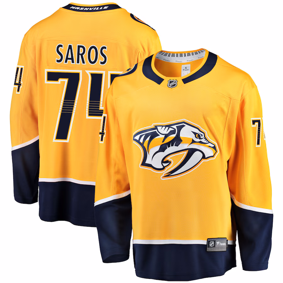 Men's Nashville Predators Juuse Saros Fanatics Gold Breakaway Player Jersey - Puhuasuan