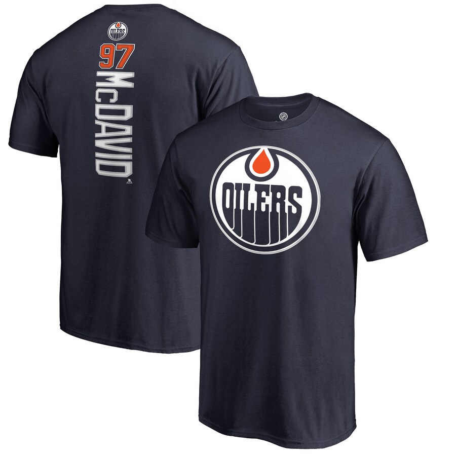 Men's Edmonton Oilers Connor McDavid Navy Backer Name & Number T-Shirt - Puhuasuan