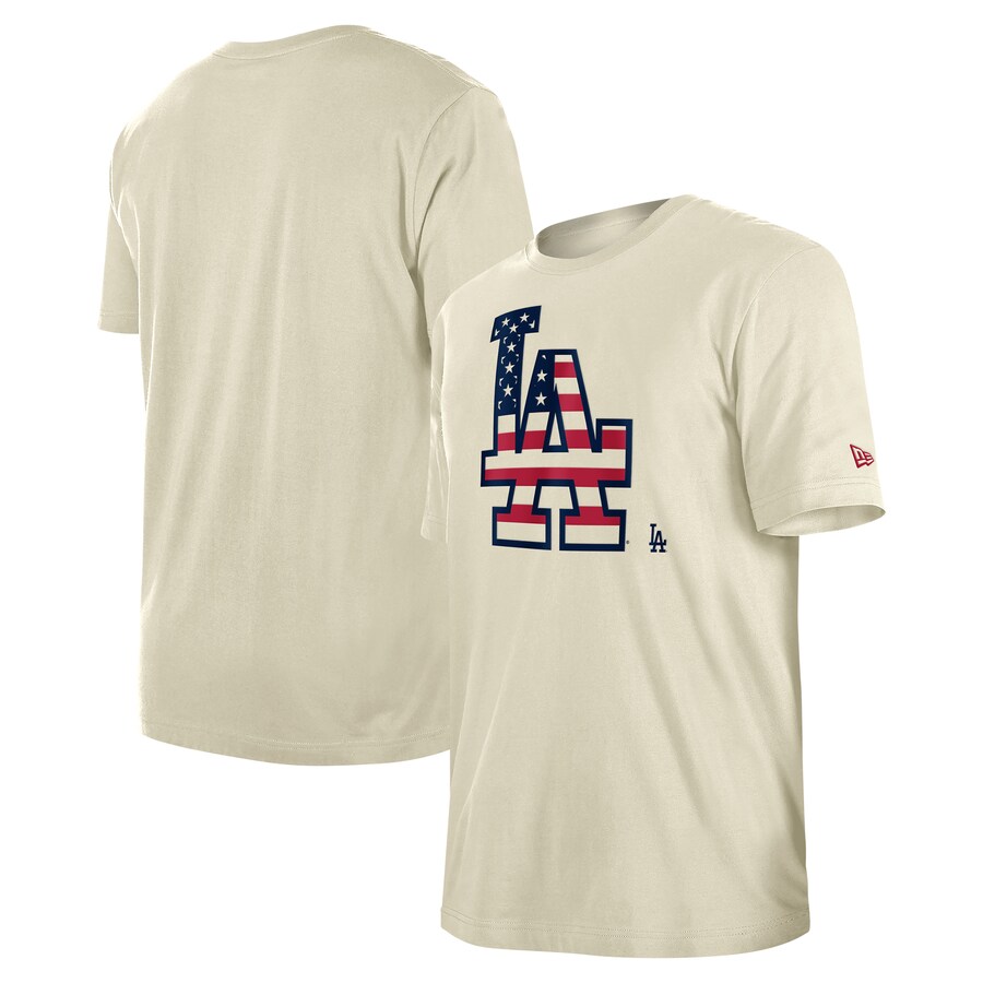 Men's Los Angeles Dodgers New Era Cream Americana Flag Fill T-Shirt - Puhuasuan