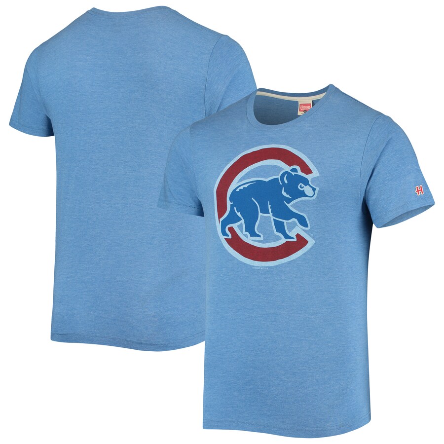 Men's Chicago Cubs Homage Royal Hand-Drawn Logo Tri-Blend T-Shirt - Puhuasuan