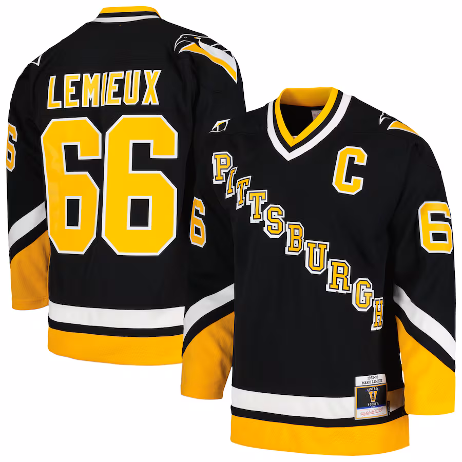 Men's Pittsburgh Penguins Mario Lemieux Mitchell & Ness Black 1992/93 Blue Line Player Jersey - Puhuasuan
