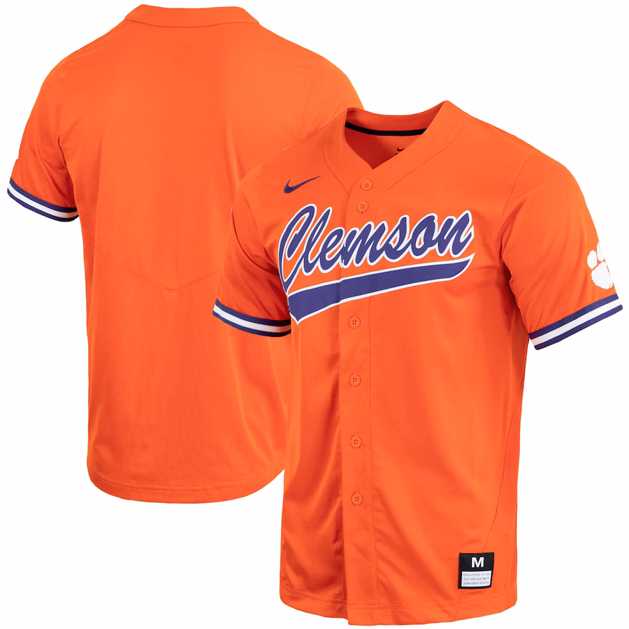 Men's Nike Orange Clemson Tigers Replica Full-Button Baseball Jersey - Puhuasuan