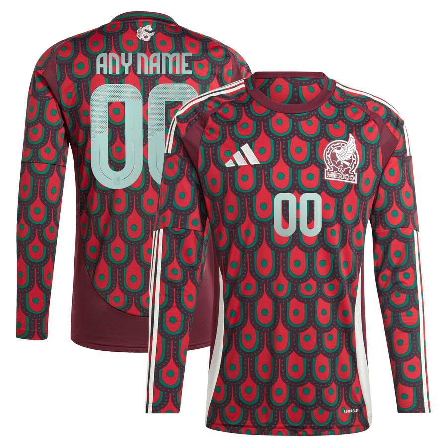 Men's Mexico National Team  adidas Burgundy 2024 Home Replica Custom Long Sleeve Jersey - Puhuasuan
