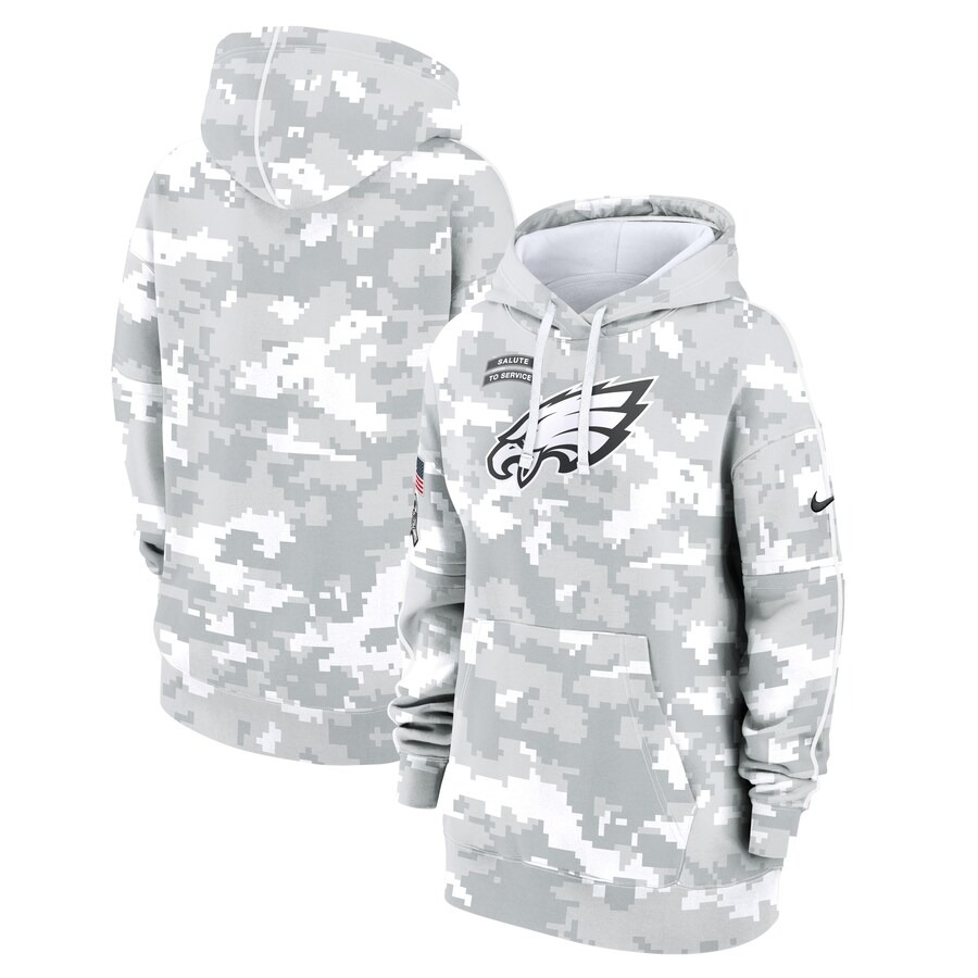 Women's Philadelphia Eagles Nike Arctic Camo 2024 Salute To Service Club Fleece Pullover Hoodie - Puhuasuan