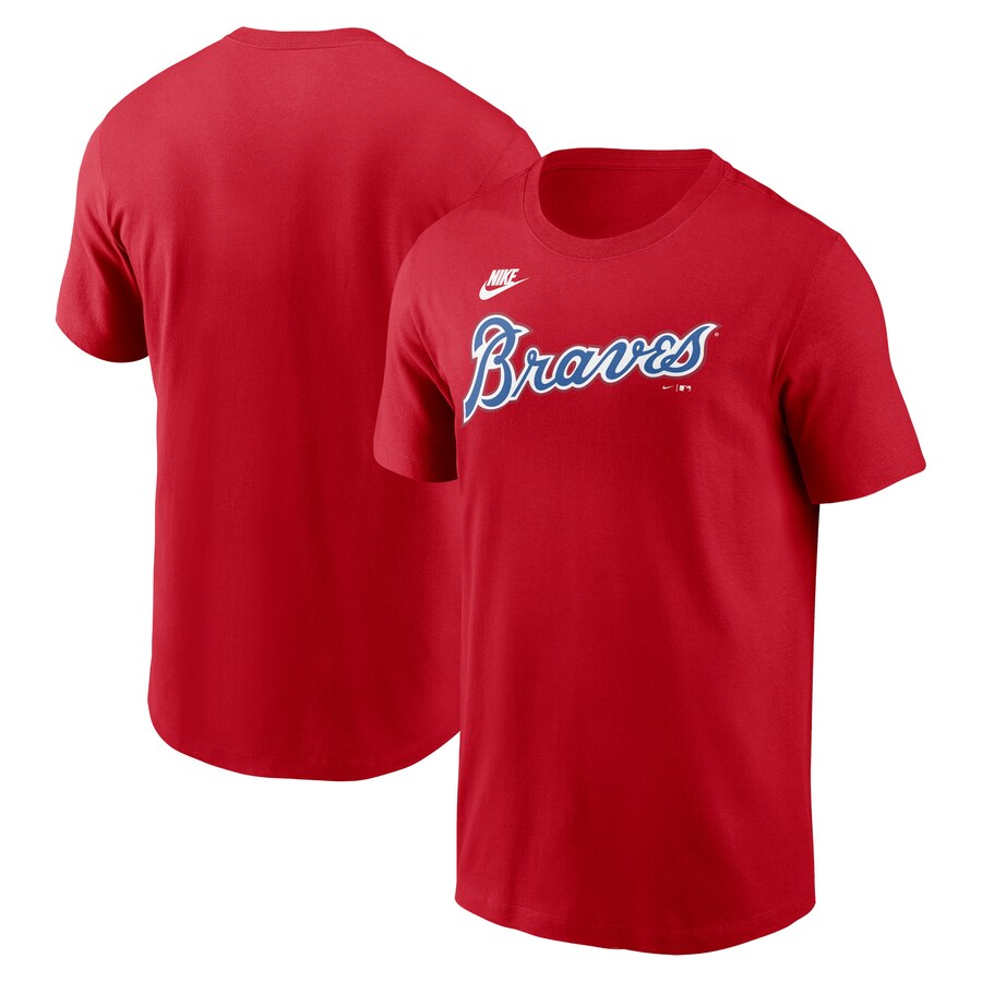 Men's Atlanta Braves Nike Red Cooperstown Wordmark T-Shirt - Puhuasuan