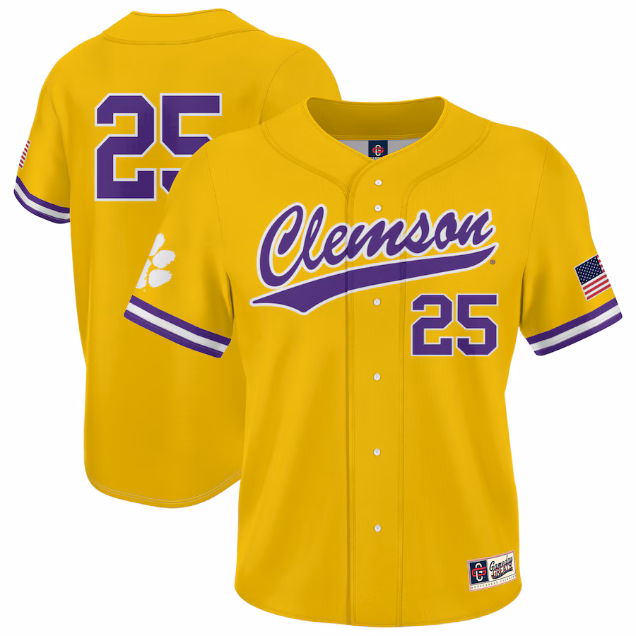 Unisex GameDay Greats #25 Yellow Clemson Tigers Lightweight Collegiate Baseball Fashion Jersey - Puhuasuan