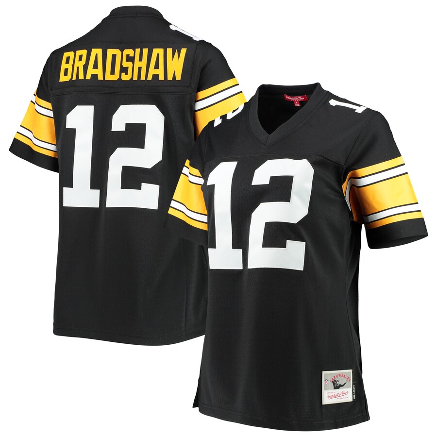 Women's Pittsburgh Steelers Terry Bradshaw Mitchell & Ness Black Legacy Replica Player Jersey - Puhuasuan