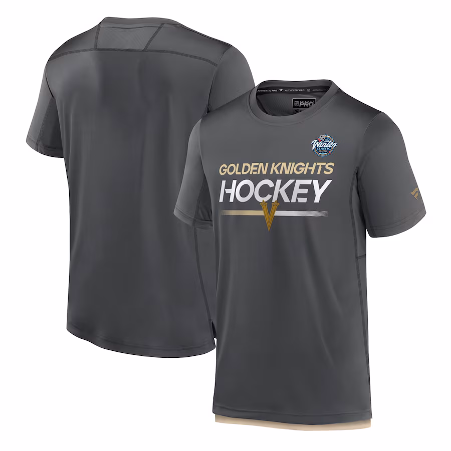 Men's Vegas Golden Knights Fanatics Charcoal 2024 NHL Winter Classic Authentic Pro Tech T-Shirt - Puhuasuan