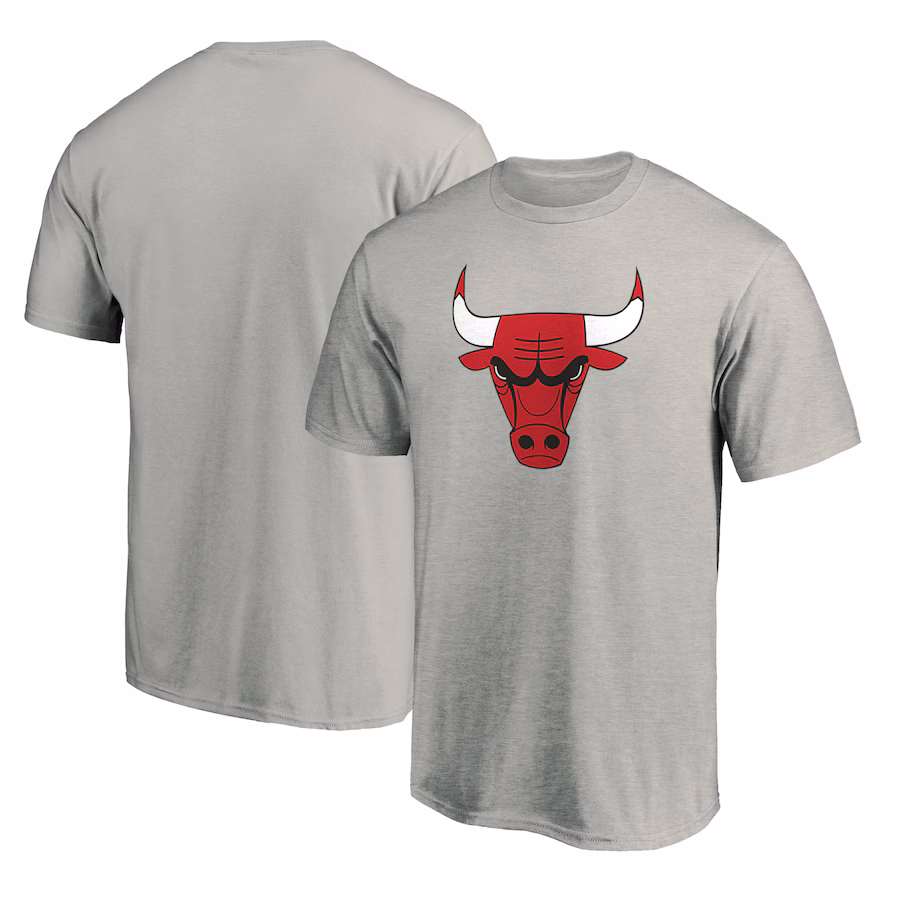 Men's Chicago Bulls Heathered Gray Primary Mascot Logo T-Shirt - Puhuasuan