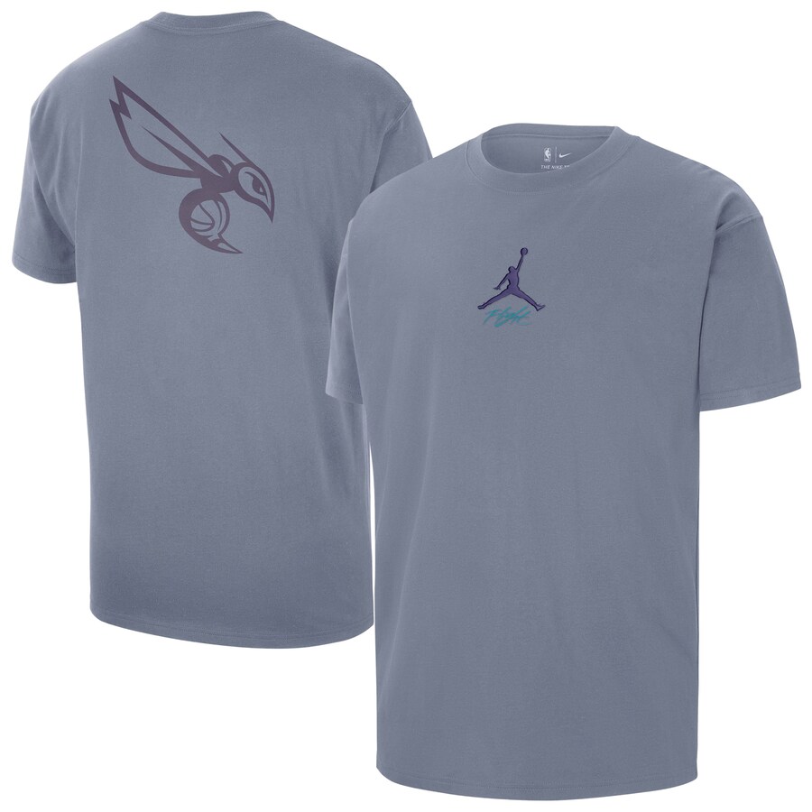 Men's Charlotte Hornets Jordan Brand Blue Statement Edition Jumpman Flight Heavyweight T-Shirt - Puhuasuan