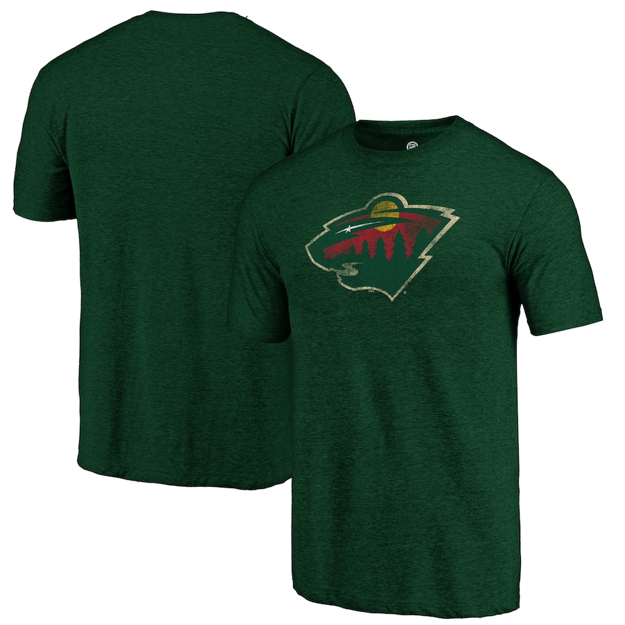 Men's Minnesota Wild Green Distressed Logo Tri-Blend T-Shirt - Puhuasuan