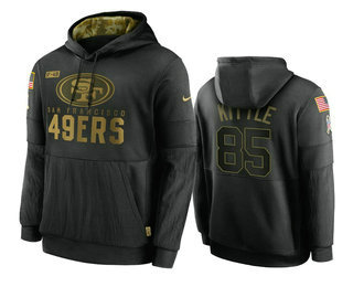 Men's San Francisco 49ers #85 George Kittle Black 2020 Salute To Service Sideline Performance Pullover Hoodie - Puhuasuan