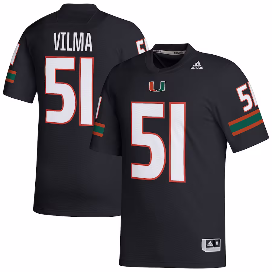 Jonathan Vilma Miami Hurricanes adidas Retired Football Player Jersey - Black - Puhuasuan