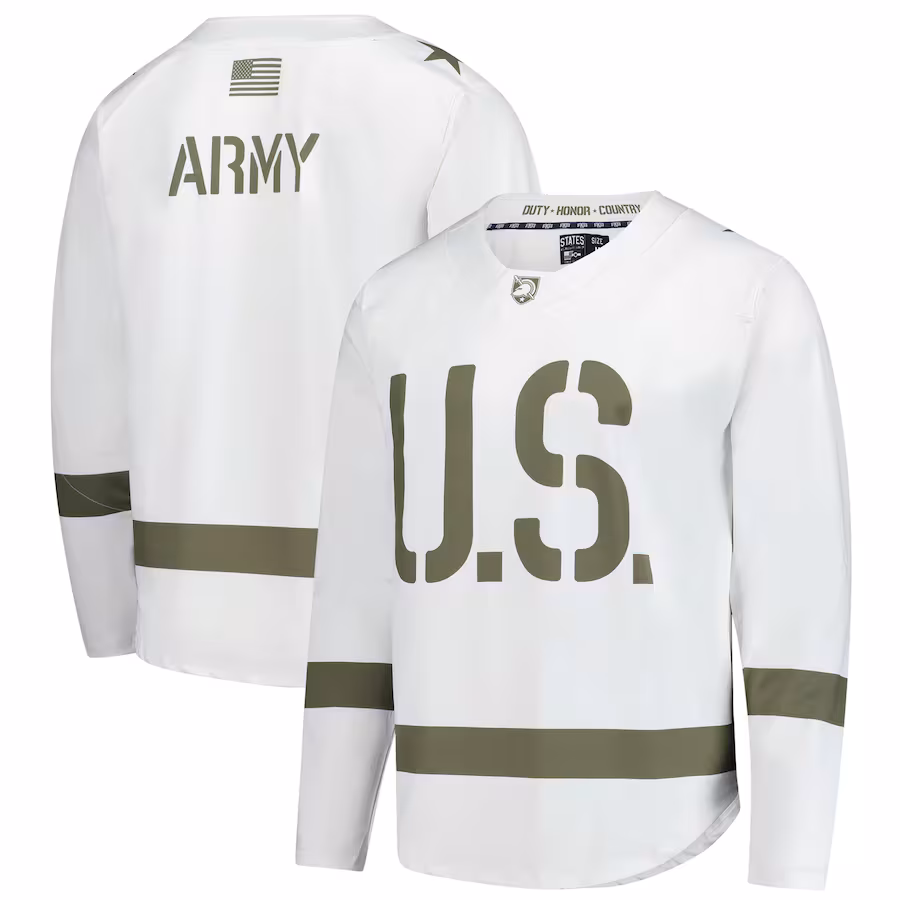 Men's White/Olive Army Black Knights Replica Hockey Jersey - Puhuasuan
