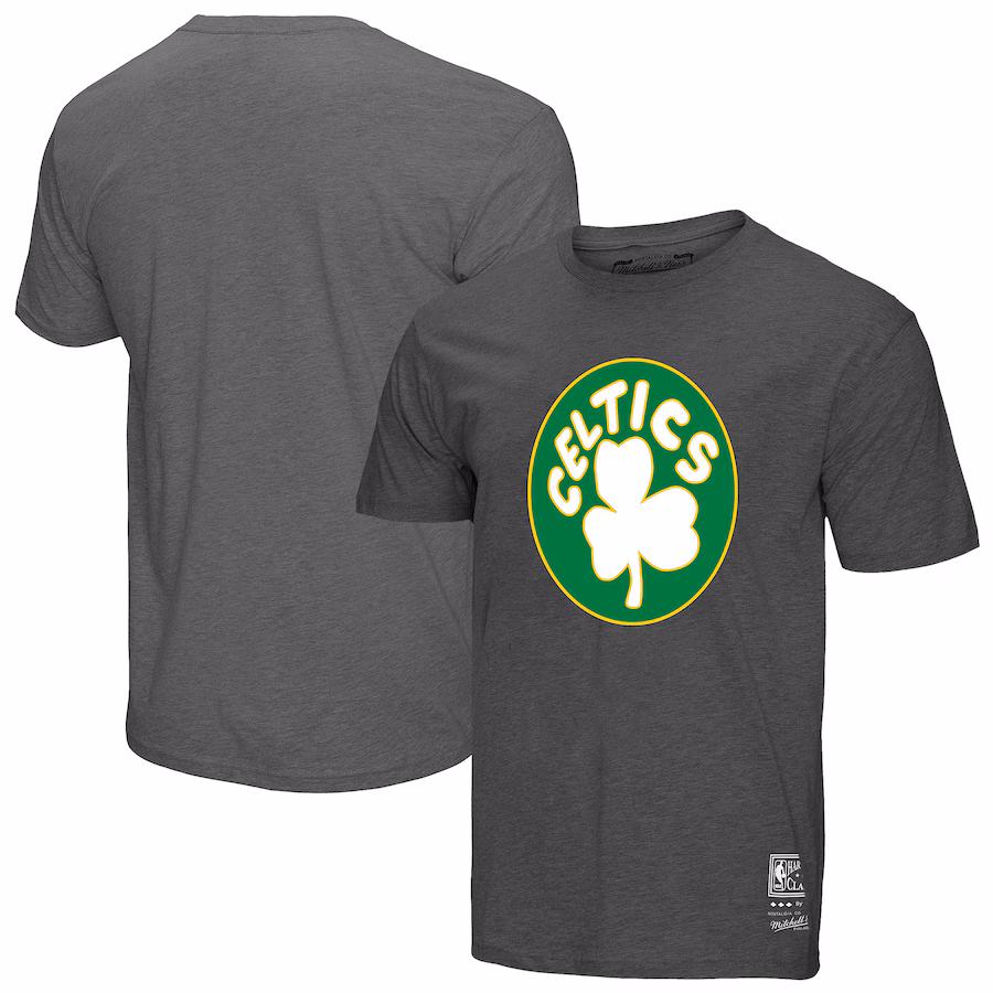 Unisex Boston Celtics Mitchell & Ness Heather Gray Hardwood Classics MVP Throwback Logo T-Shirt - Puhuasuan