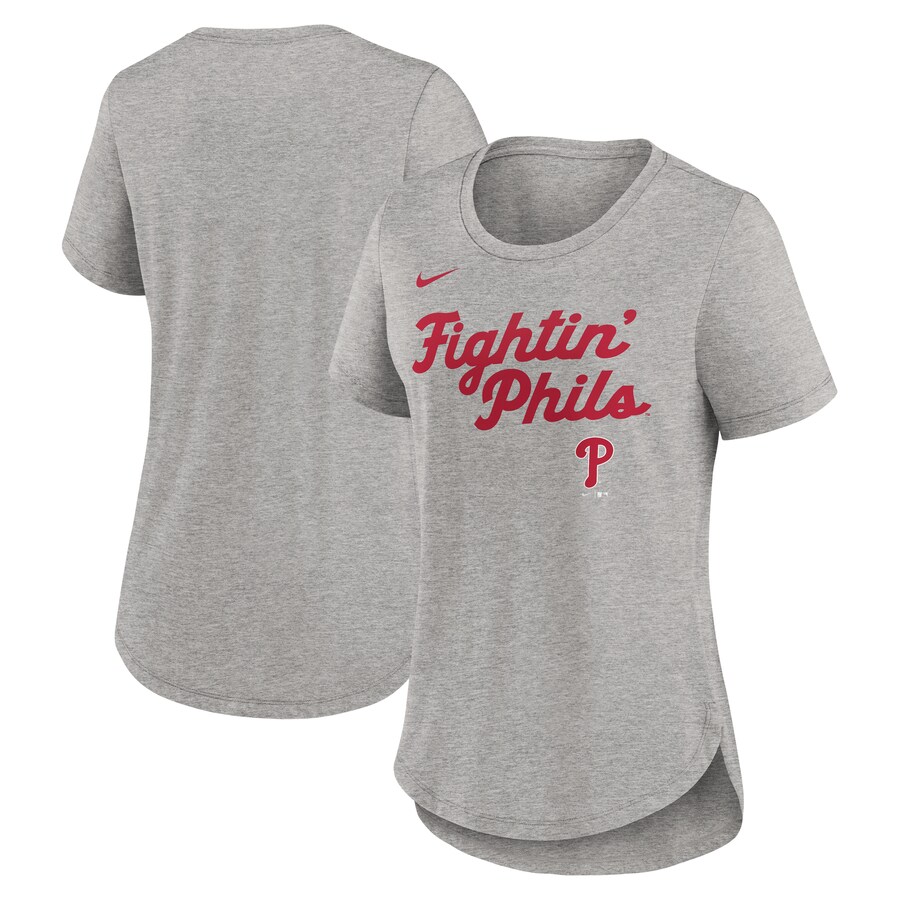 Women's Philadelphia Phillies Nike Heather Gray Script Tri-Blend T-Shirt - Puhuasuan