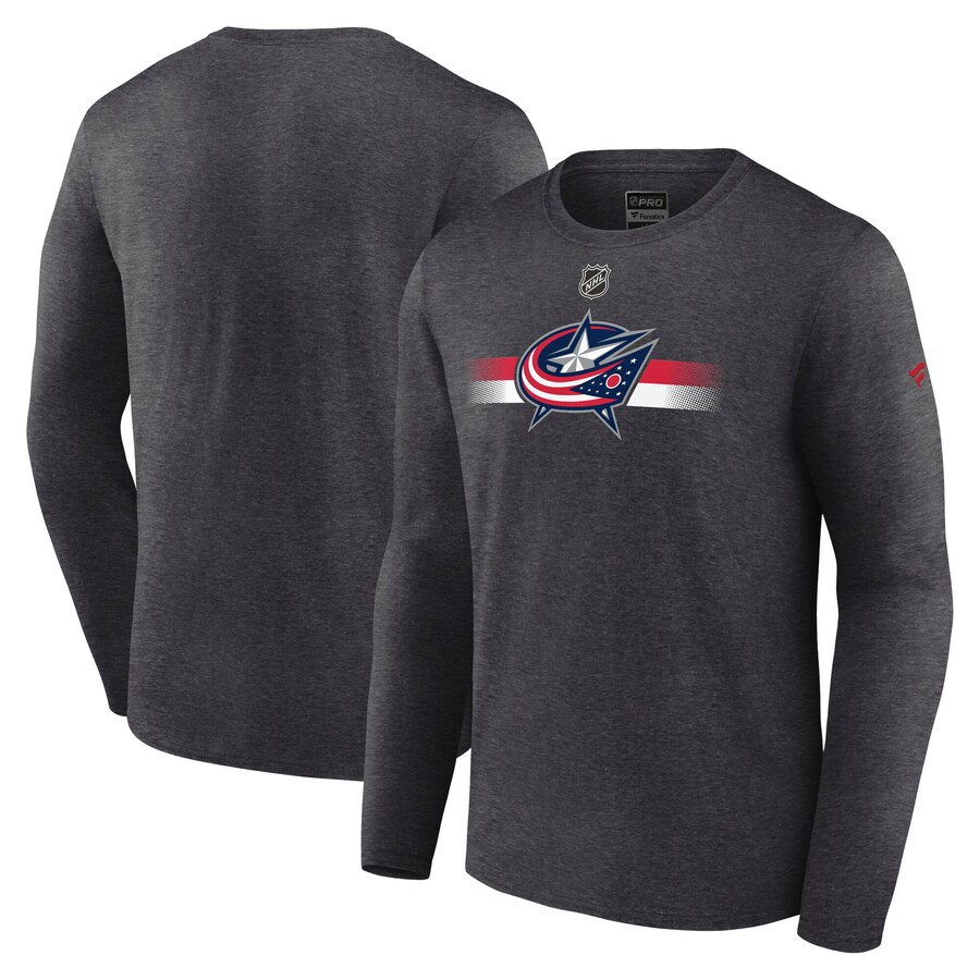 Men's Columbus Blue Jackets Fanatics Heather Charcoal Authentic Pro Secondary Long Sleeve T-Shirt - Puhuasuan