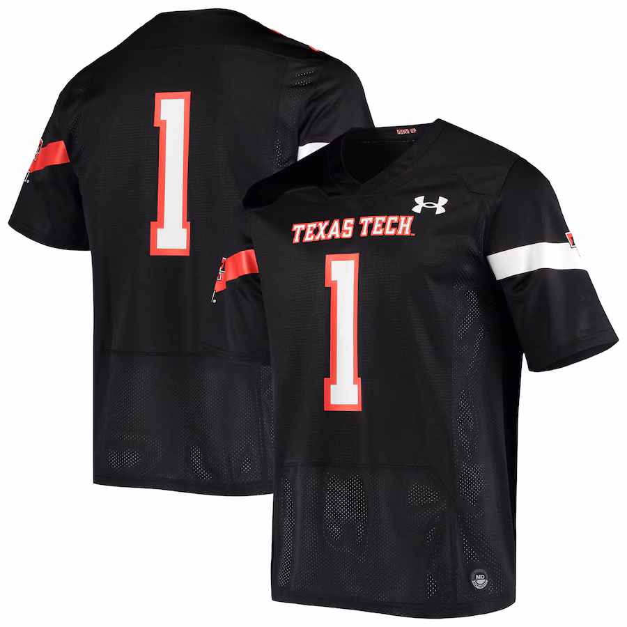 Men's Under Armour #1 Black Texas Tech Red Raiders Logo Replica Football Jersey - Puhuasuan