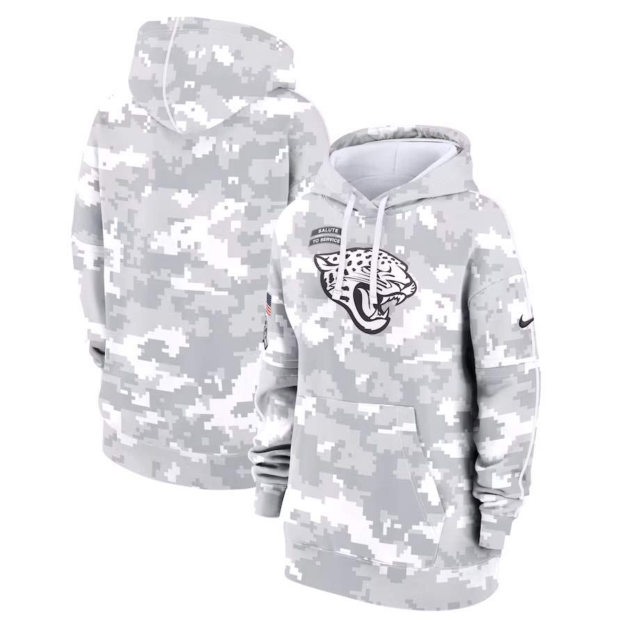 Women's Jacksonville Jaguars Nike Arctic Camo 2024 Salute To Service Club Fleece Pullover Hoodie - Puhuasuan