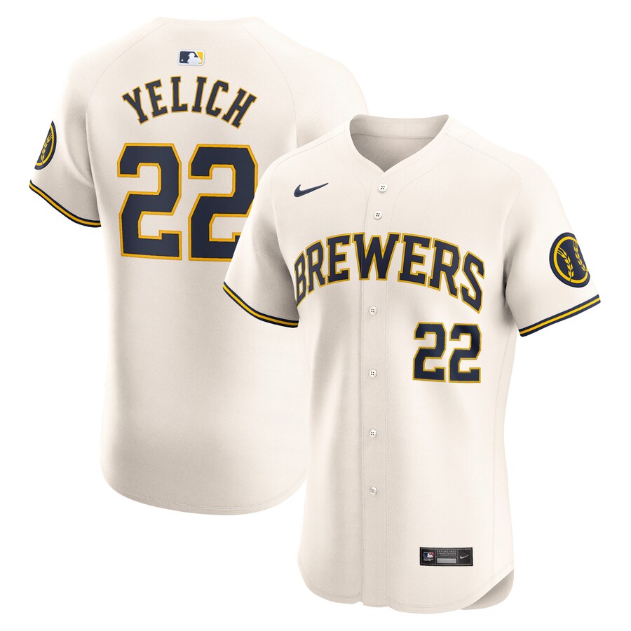 Men's Milwaukee Brewers Christian Yelich Nike Cream Home Elite Player Jersey - Puhuasuan
