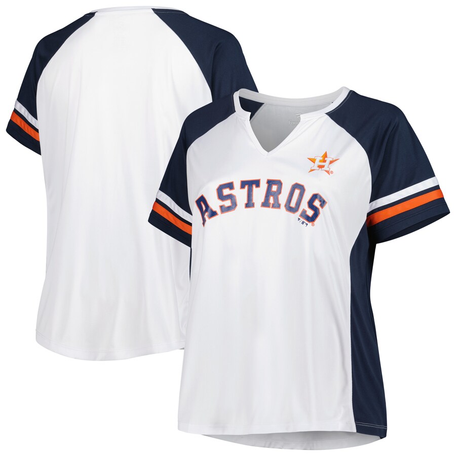 Women's Houston Astros White/Navy Plus Size Notch Neck T-Shirt - Puhuasuan