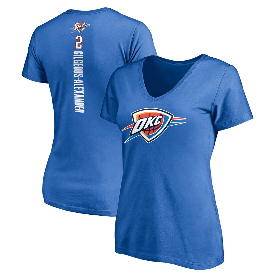 Women's Oklahoma City Thunder Shai Gilgeous-Alexander Blue Playmaker Name & Number V-Neck T-Shirt - Puhuasuan